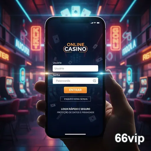 Tela do aplicativo 66vip mostrando login para cassino online.
