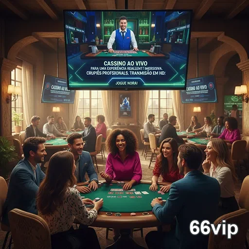 Jogadores em uma mesa de cassino ao vivo no 66vip.