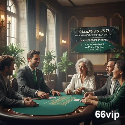 Imagem do cassino ao vivo da 66vip com crupiês profissionais.