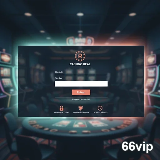 Tela de login do cassino 66vip com jogos de slots ao fundo.