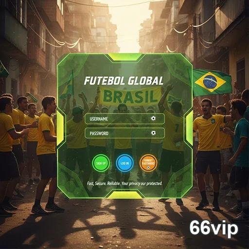 Tela de login da 66vip com torcedores no fundo.