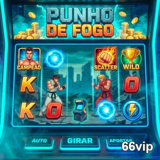 Slot 'Punho de Fogo' da 66vip com símbolos e jackpots.